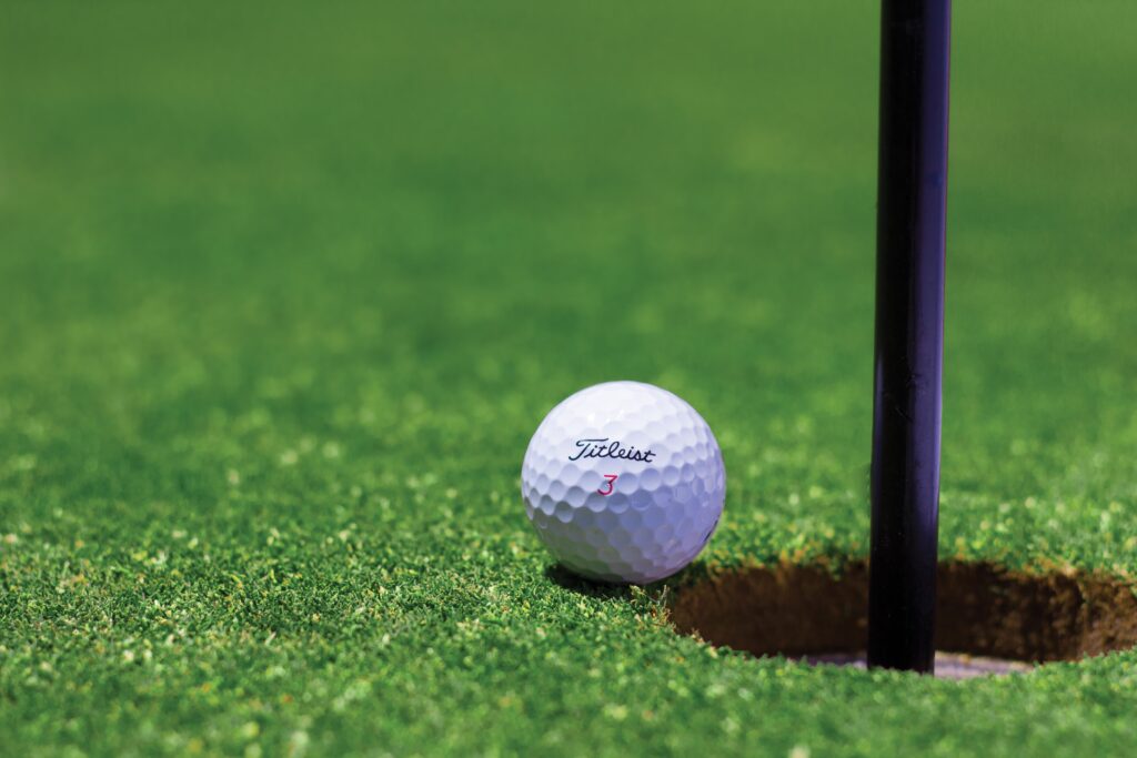 A golf ball and a grass